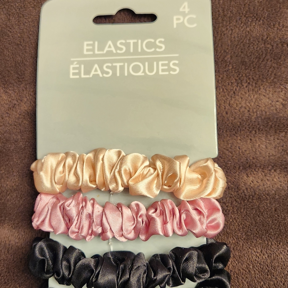 Elegant Satin Hair Elastics Set - Cream, Pink, Black